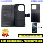 For iPhone 16 Pro Book Case Top Quality + 2.5D Tempered Glass Protector